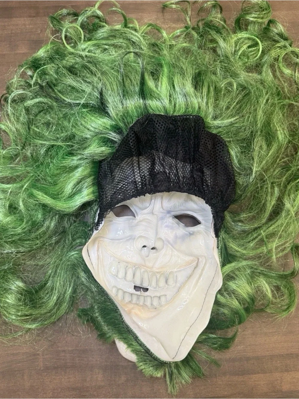 Joker Clown Mask Long Green Hair Latex Full Face Halloween Adult Cosplay Scary
